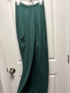 Women's Green Draped Maxi Skirt